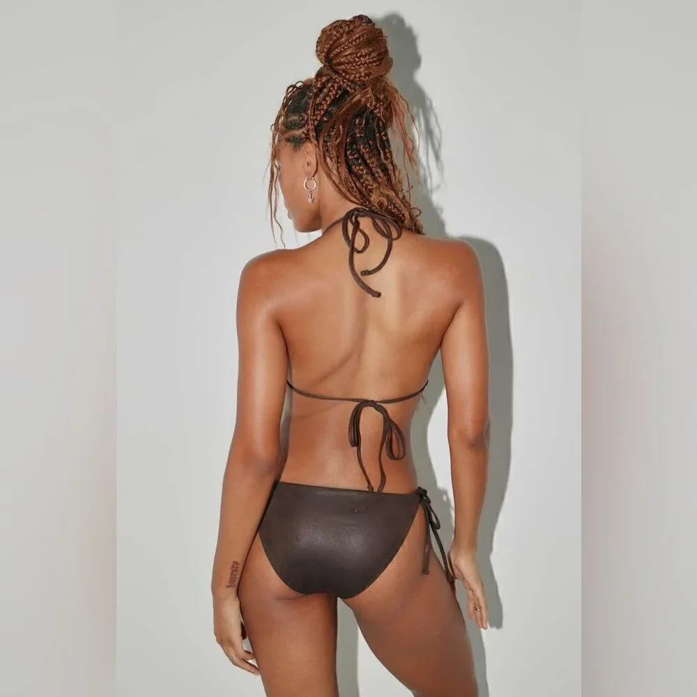 Frankie’s Bikinis - CELESTE LEATHER LOOK MONOKINI - SMALL- COCOA